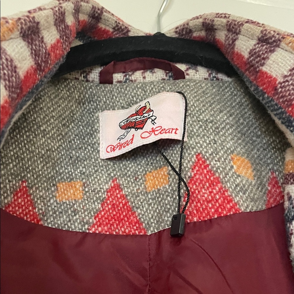 Wired Heart Lined Aztec Patterned Winter Coat - image 2